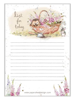 Paper Shed Design Hedgehog in a Flower Basket To Do List Pad- Stationery