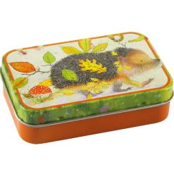 Emma Ball Hedgehog with Leaves  Hinged Small Rectangular Tin- Storage