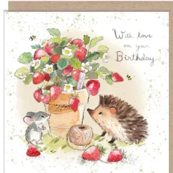 Paper Shed Design Hedgehog with Strawberry Pot "With Love on Your Birthday" Birthday Greetings Card- Greeting Cards
