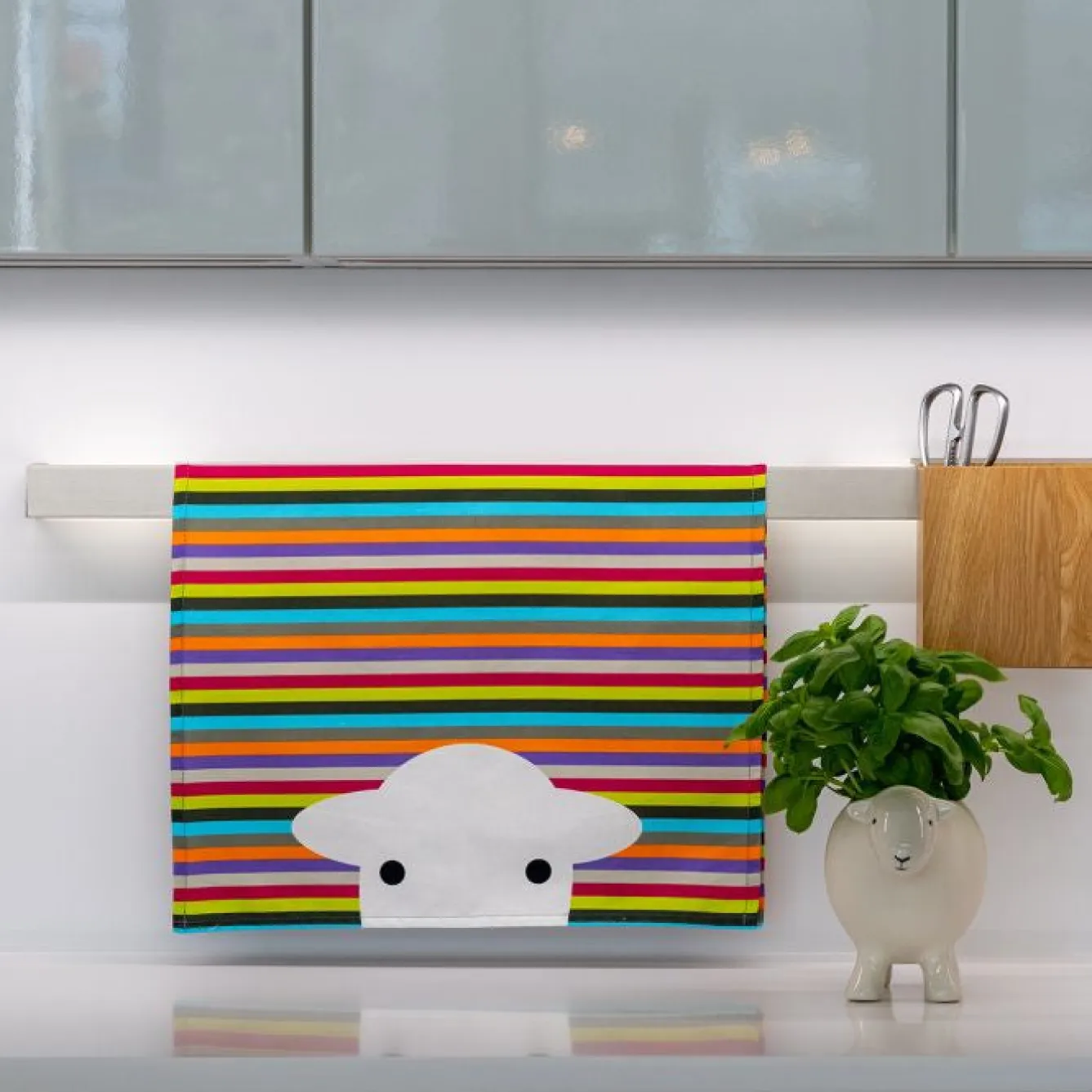 The Herdy Company Herdy Peep Stripe Cotton Tea Towel- Tea|Tea
