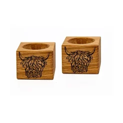 Selbrae Highland Cow Oak Egg Cups - Set of 2- Tea|Egg Cups