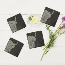 Selbrae Highland Cow Slate Coasters- Set of 4- Tea|Coasters