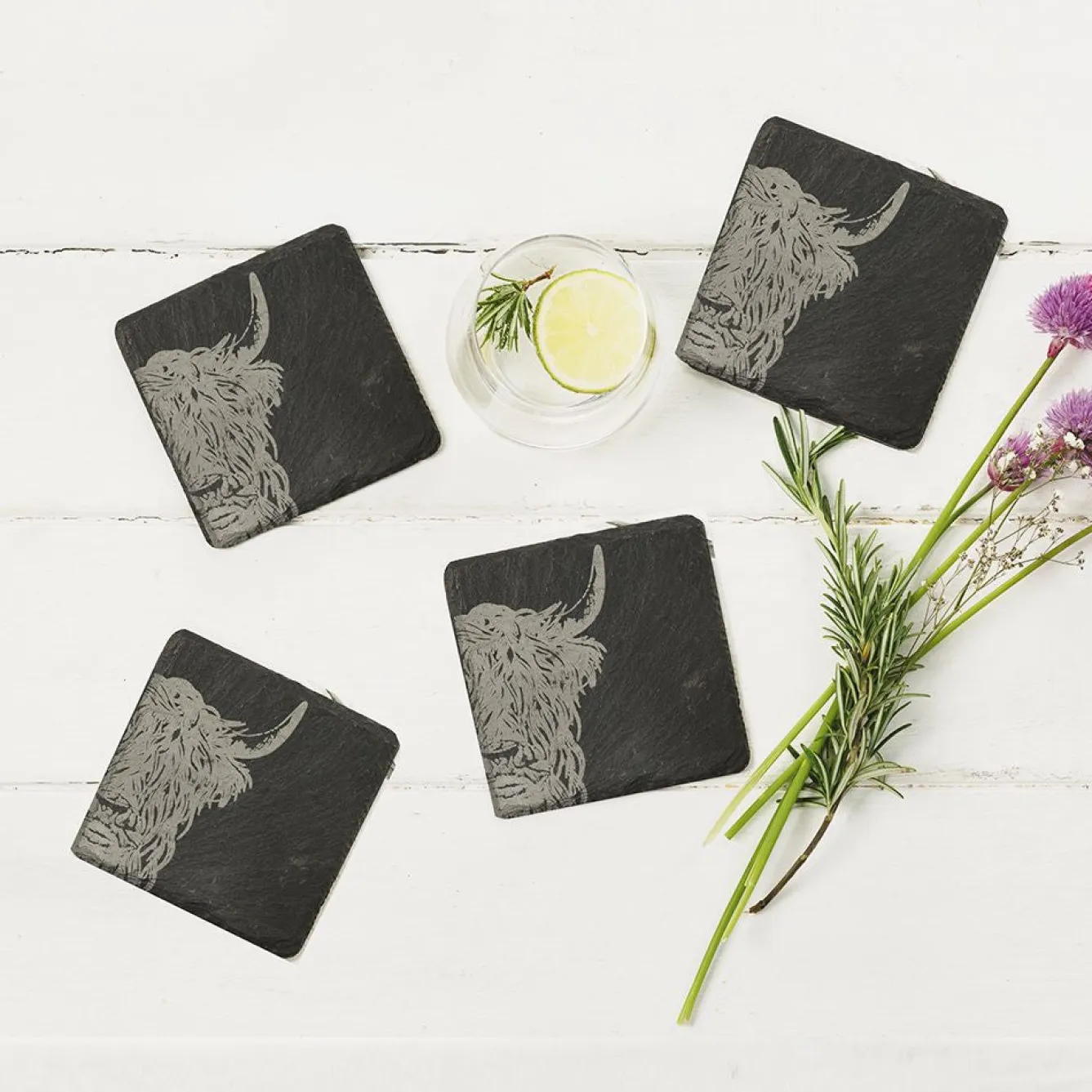 Selbrae Highland Cow Slate Coasters- Set of 4- Tea|Coasters