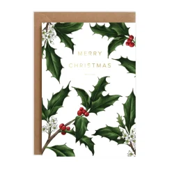 Catherine Lewis Holly Border - White - Christmas Card- Christmas Cards|Christmas