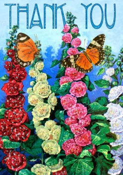 Madame Treacle Hollyhocks Glitter Thank You Card- Greeting Cards