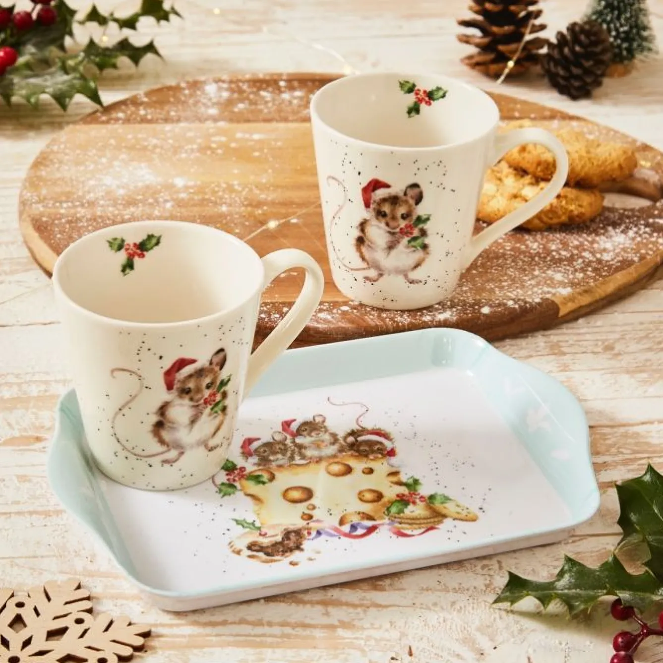 Wrendale Designs 'Holly Jolly Christmas' Mouse Mug & Tray Set- Christmas|Animals