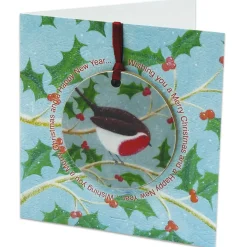 Emma Ball Holly Robin Melamine Bauble Card- Christmas Decorations|Christmas Cards