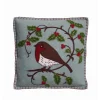 Jan Constantine Holly Robin Pillow - Duck Egg Blue- Seasonal Decor|Pillows & Throws