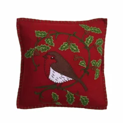 Jan Constantine Holly Robin Pillow - Red- Seasonal Decor|Pillows & Throws