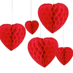 Ginger Ray Honeycomb Hanging Heart Decorations- Valentine's Day|Seasonal Decor
