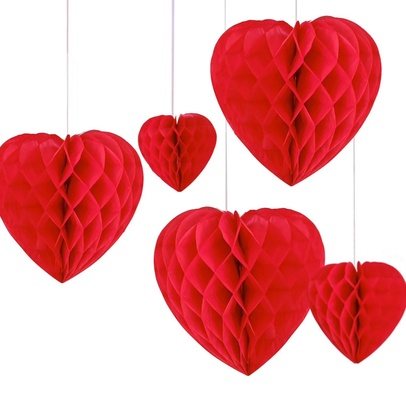 Ginger Ray Honeycomb Hanging Heart Decorations- Valentine's Day|Seasonal Decor