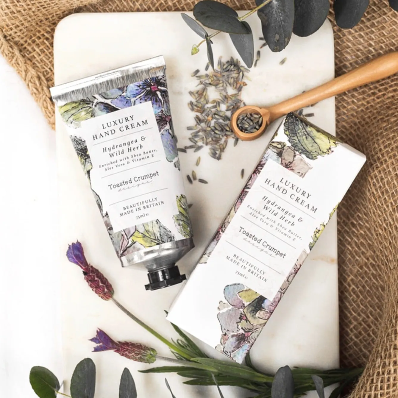 Toasted Crumpet Hydrangea & Wild Herb Luxury Hand Cream 75ml- Soaps & Lotions
