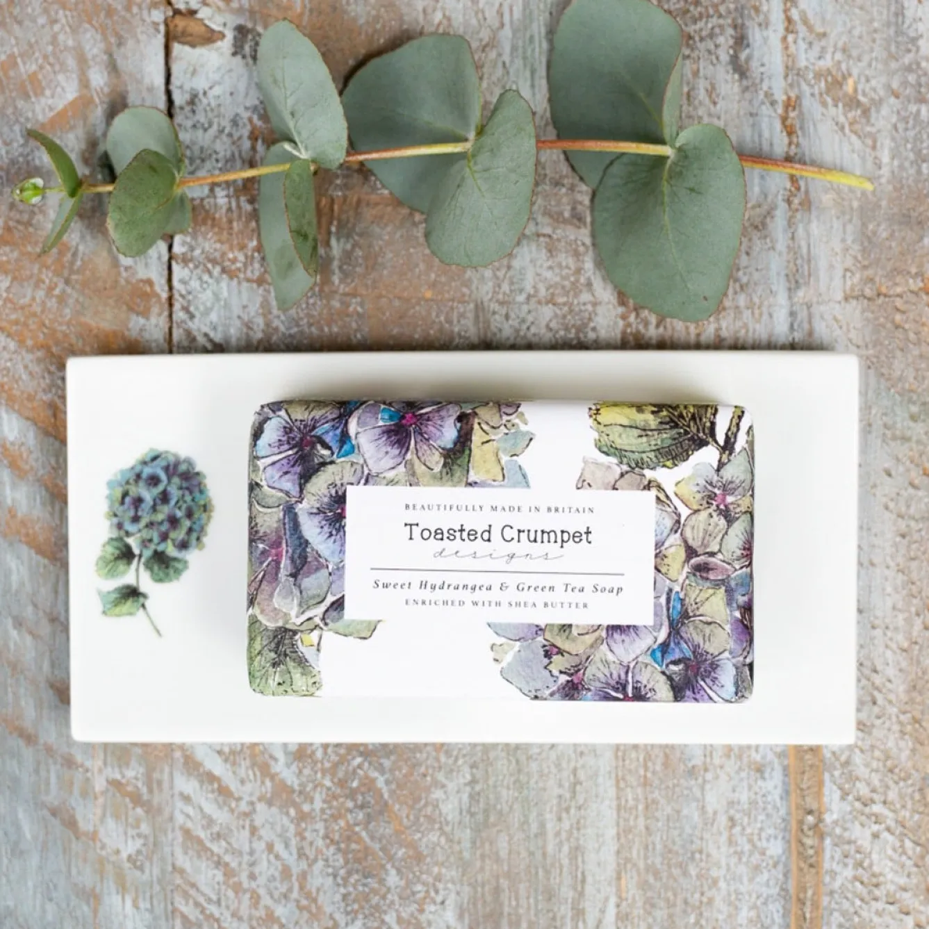 Toasted Crumpet Hydrangea Bone China Rectangular Soap Dish- Soaps & Lotions|Serving Plates & Boards