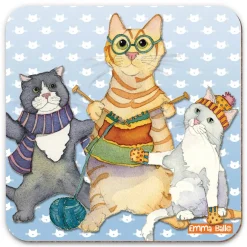 Emma Ball Knitting Kitten Coaster- Tea|Coasters