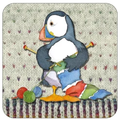 Emma Ball Knitting Woolly Puffins Coaster- Tea|Coasters