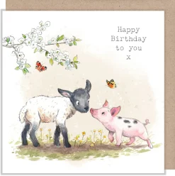 Paper Shed Design Lamb With Piglet "Happy Birthday to you" Greetings Card- Greeting Cards