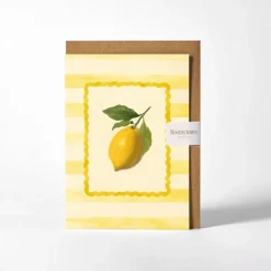 Roomytown Lemon Yellow Stripe Greetings Card- Greeting Cards