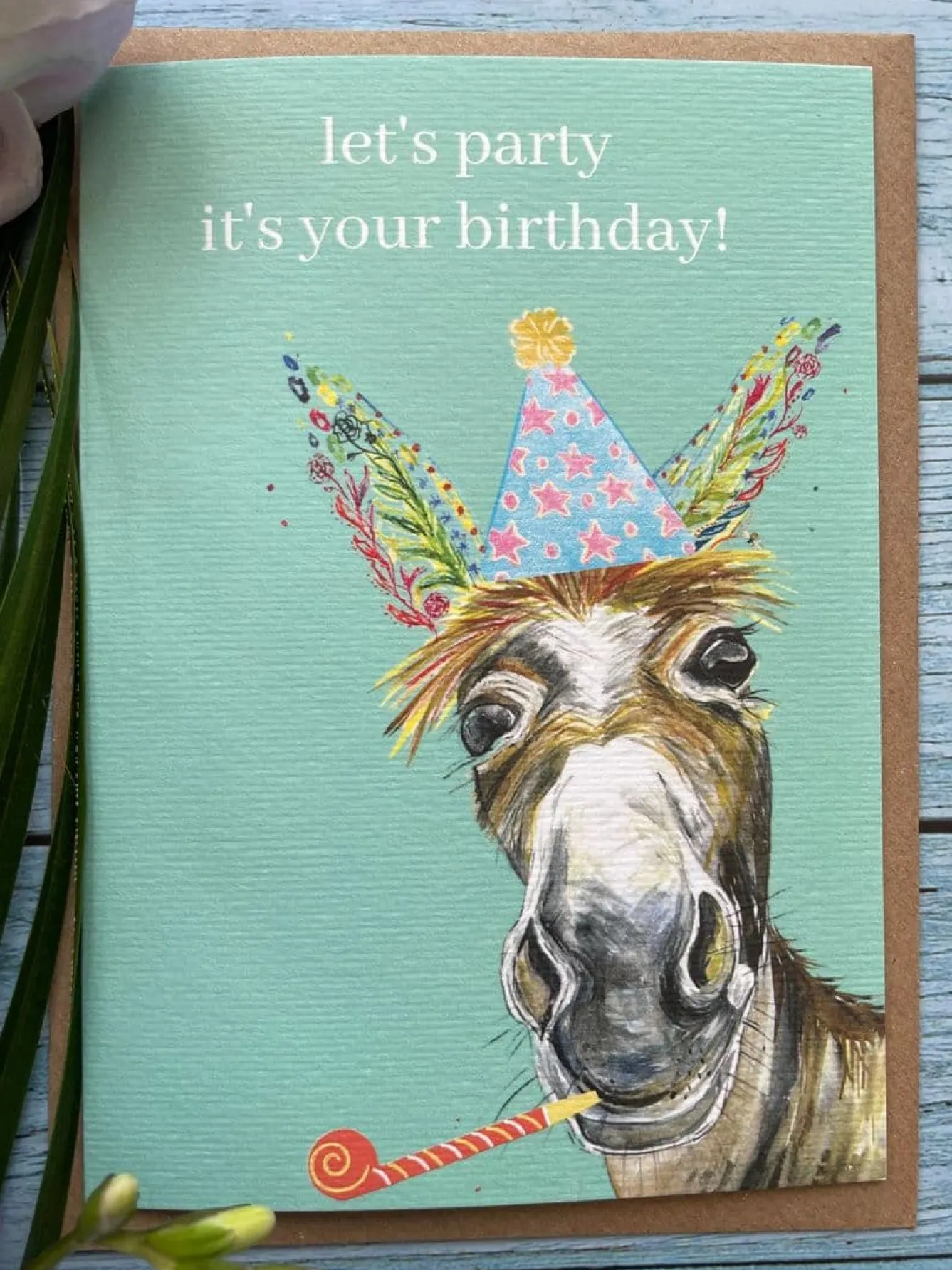 Jen Winnett Let's Party Donkey Birthday Eco-card- Greeting Cards