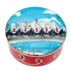 Halcyon Days Life Guards on Parade Bone China Round Trinket Box- Royal|Royal Family