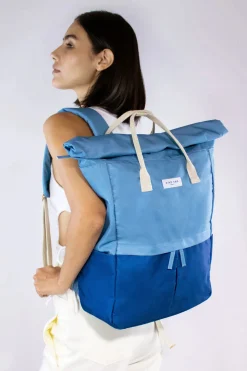 Kind Bag London Light Blue and Navy Hackney Large Backpack- Bags