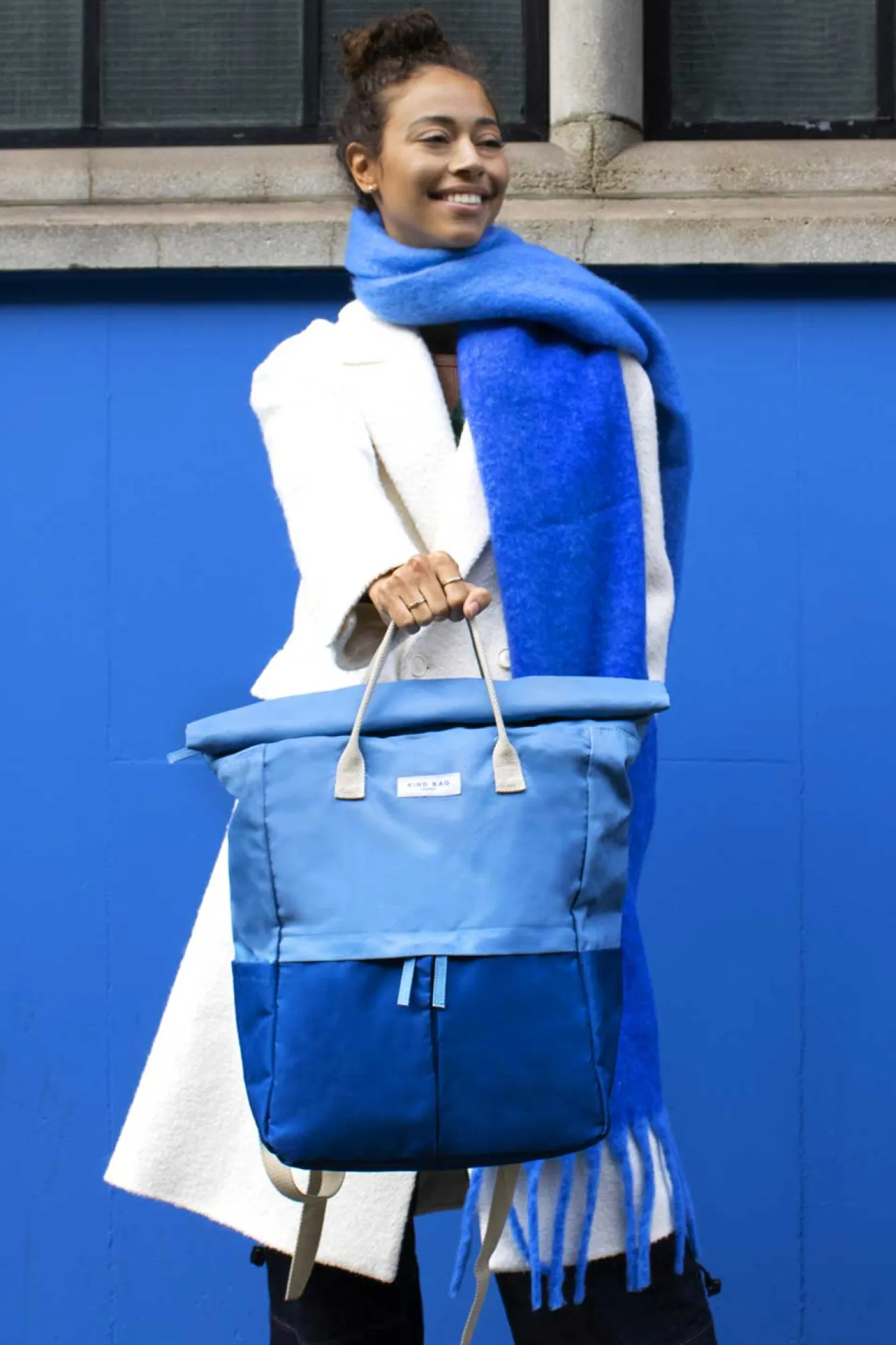 Kind Bag London Light Blue and Navy Hackney Large Backpack- Bags