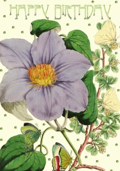 Madame Treacle Light Purple Clematis Glitter Birthday Card- Greeting Cards