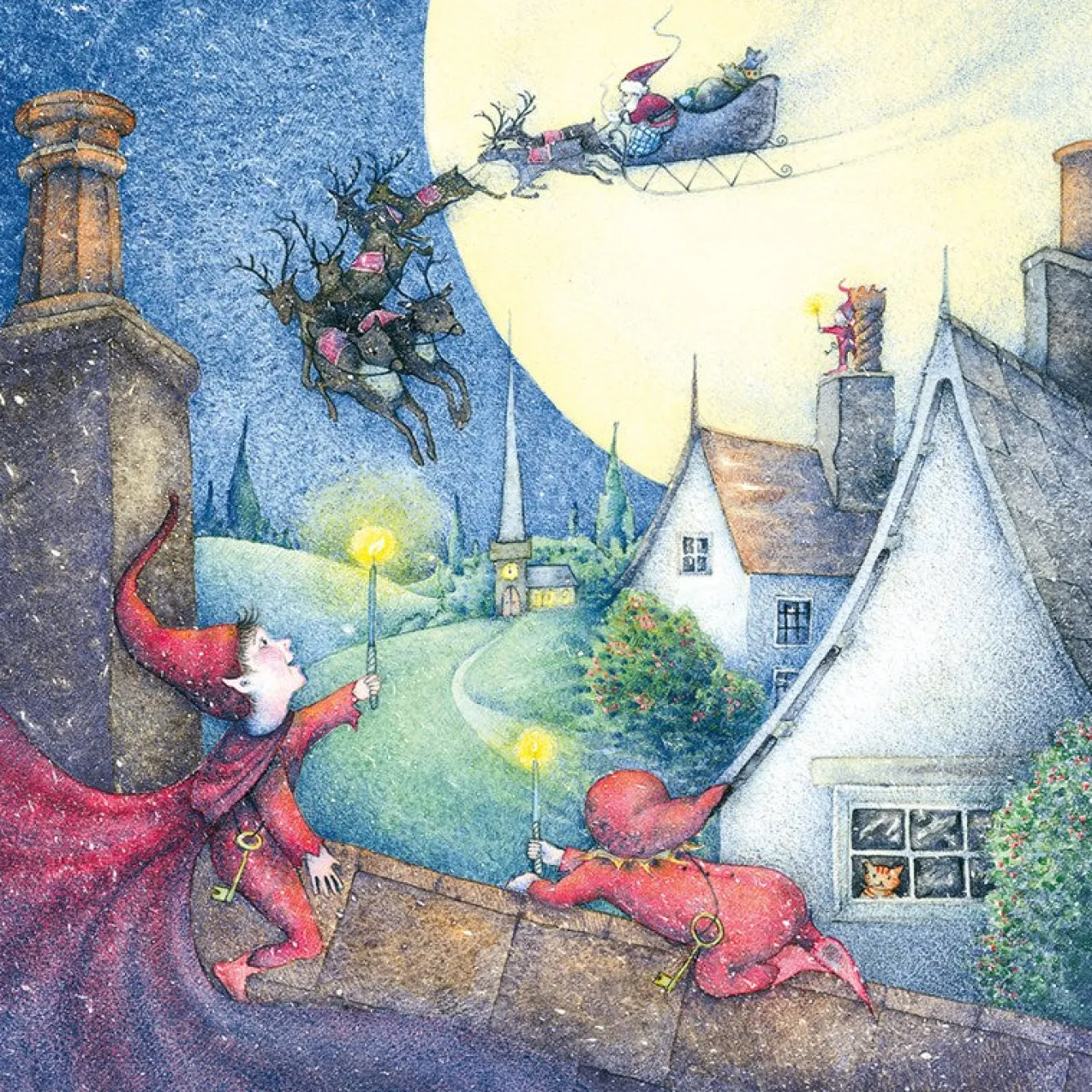 Moongazer Cards Little Elves in Suits of Red Greeting Card- Christmas Cards|Greeting Cards