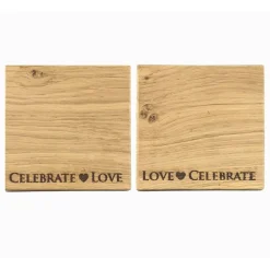 Selbrae Love & Celebrate Oak Coasters- Set of 2- Tea|Coasters