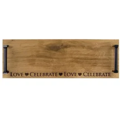 Selbrae Love & Celebrate Oak Serving Tray with Burnished Steel Handles- Tea|Serving Plates & Boards
