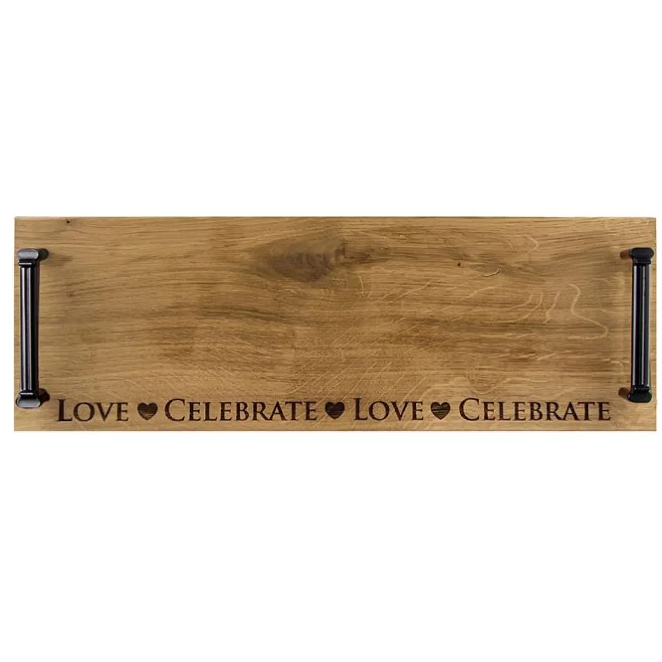 Selbrae Love & Celebrate Oak Serving Tray with Burnished Steel Handles- Tea|Serving Plates & Boards