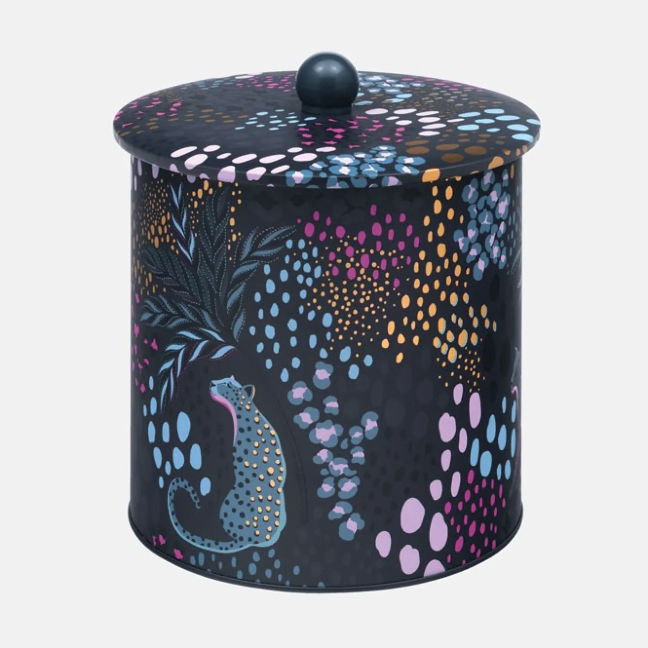 Sara Miller London Midnight Leopard Biscuit Barrel- Novelty|Storage
