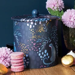 Sara Miller London Midnight Leopard Biscuit Barrel- Novelty|Storage