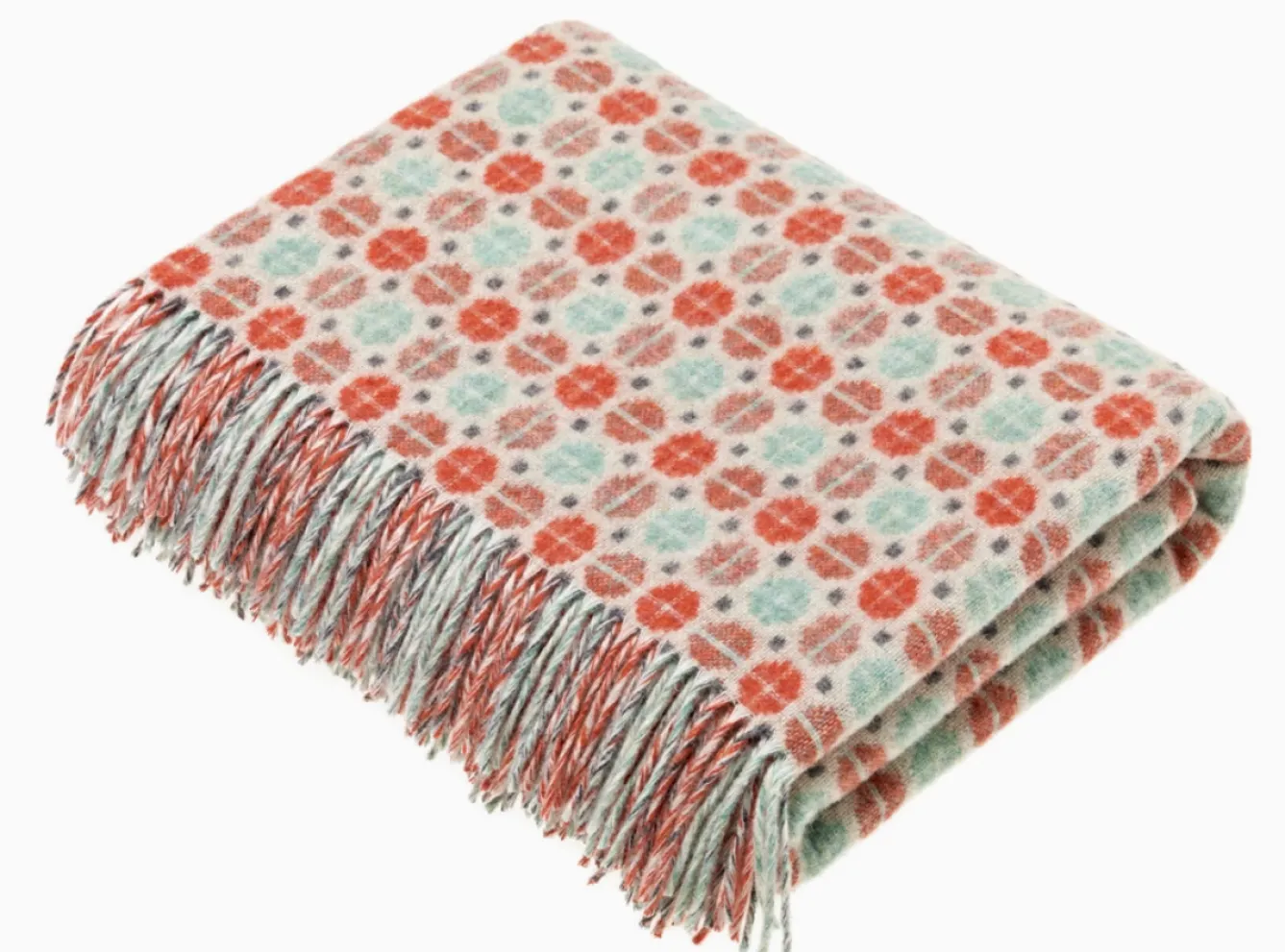 Bronte Moon Milan Coral/Mint Merino Lambswool Throw- Pillows & Throws|Bright Colors