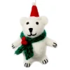 Amica Felt Mini Polar Bear with Holly Scarf Felt Decoration- Christmas Decorations|Christmas