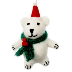 Amica Felt Mini Polar Bear with Holly Scarf Felt Decoration- Christmas Decorations|Christmas