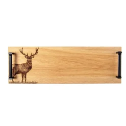 Selbrae Monarch Stag Oak Serving Tray with Burnished Steel Handles- Father's Day|Tea