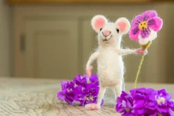 Sew Heart Felt Mouse Holding Pansy- Children