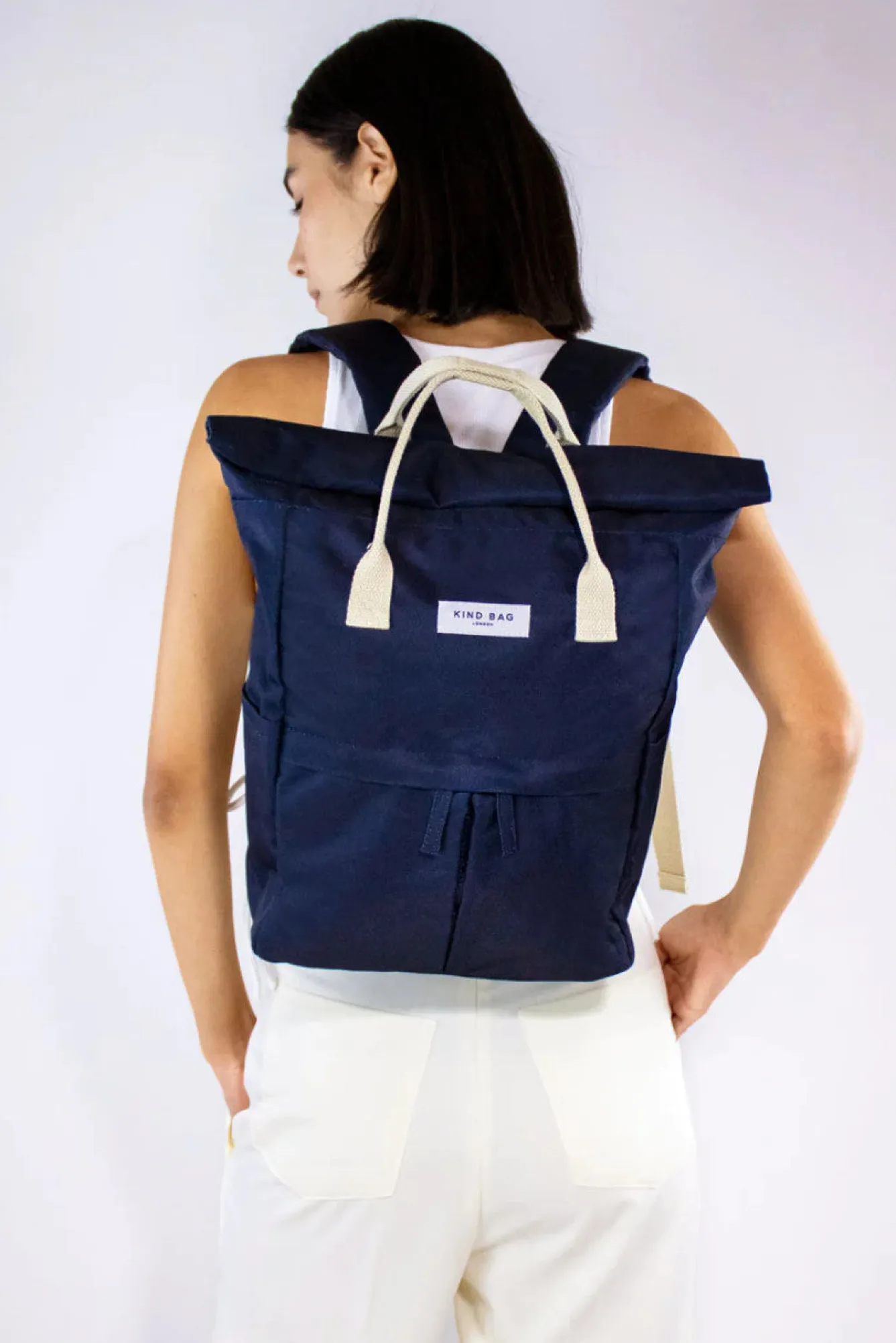 Kind Bag London Navy Hackney Medium Backpack- Bags