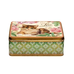 Elite Tins Nostalgia - With Love Kitten Deep Rectangular Tin- Flowers & Fruits|Storage