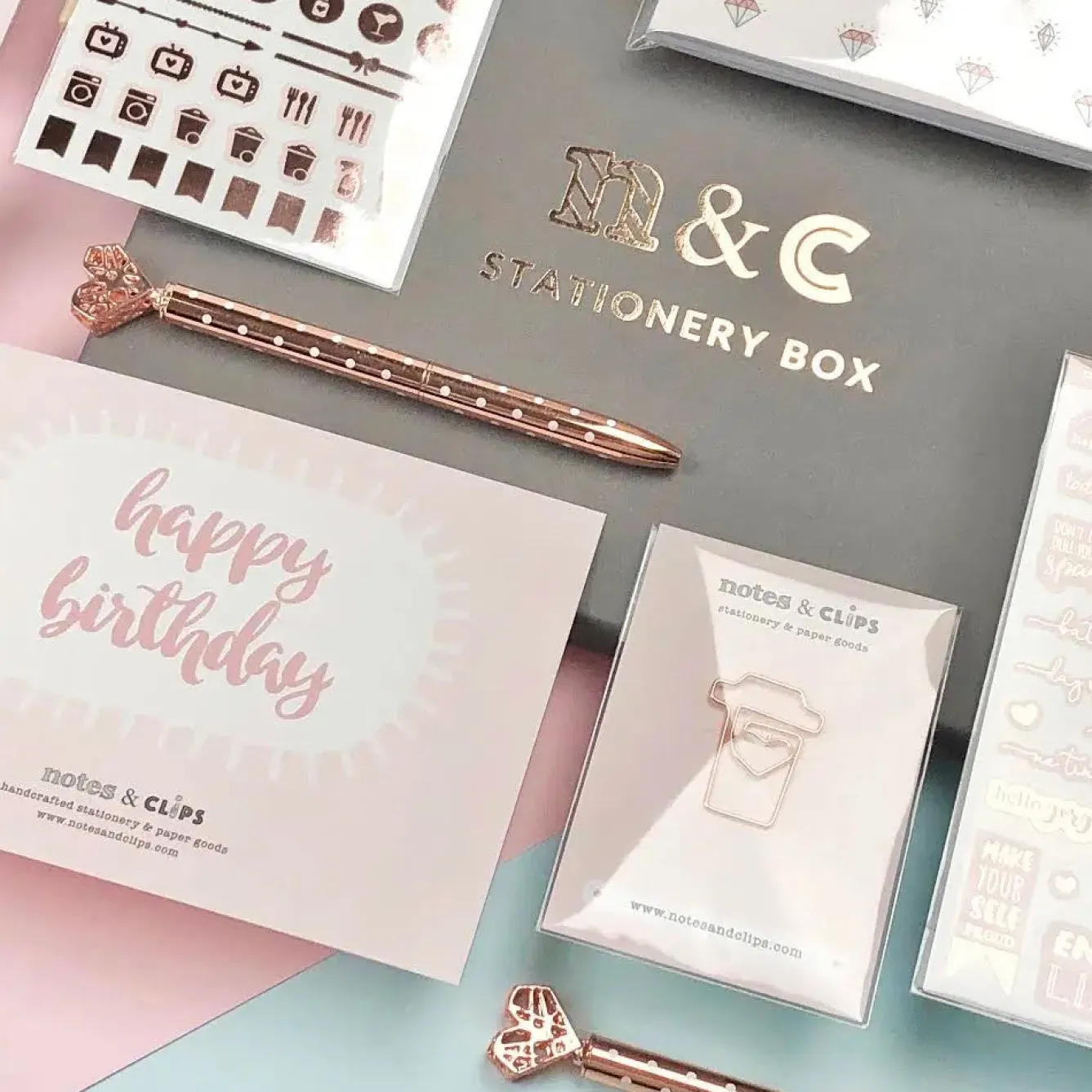 Notes & Clips Notes & Clips Blush & Rose Gold Stationery Box- Stationery