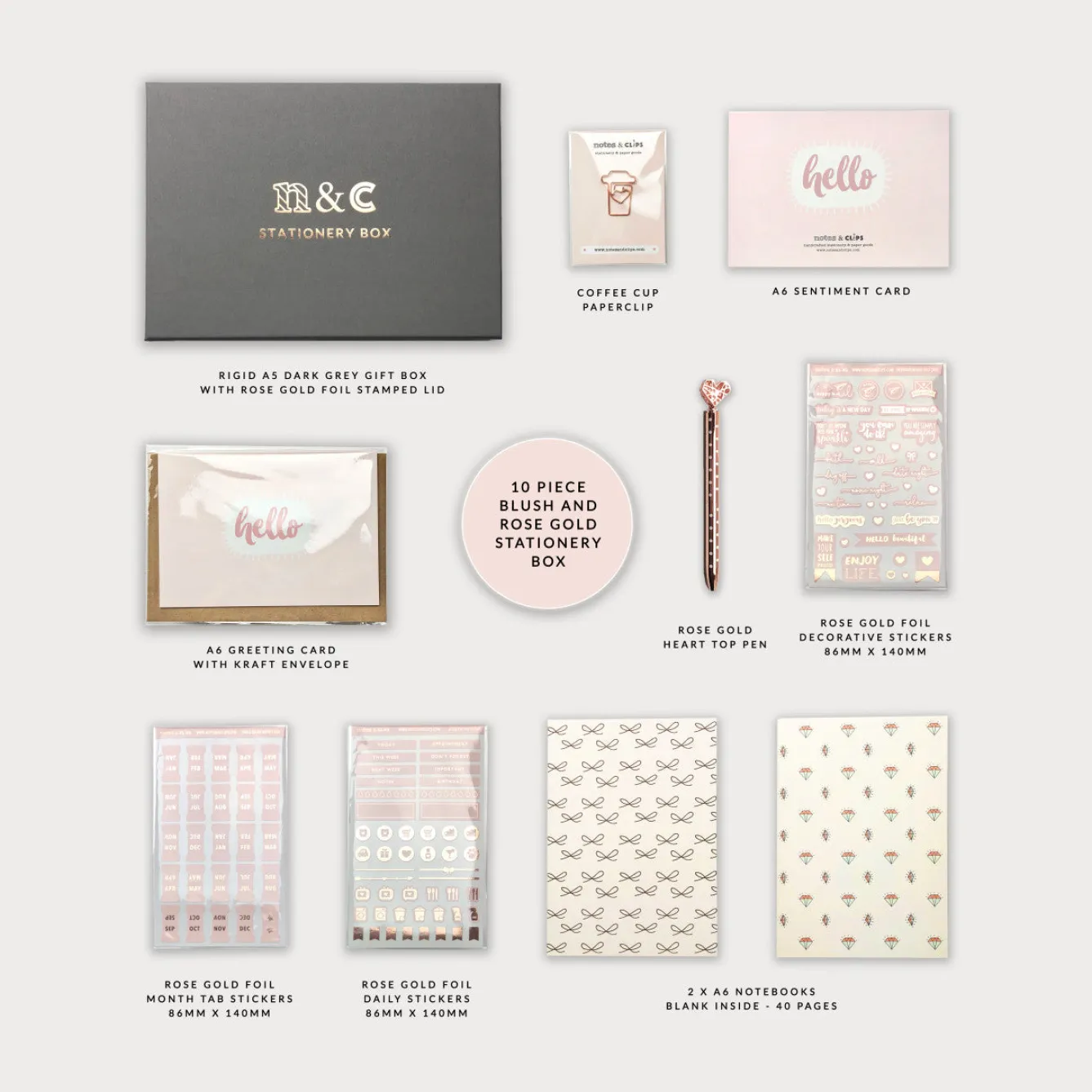 Notes & Clips Notes & Clips Blush & Rose Gold Stationery Box- Stationery