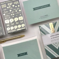Notes & Clips Notes & Clips Green & Gold Stationery Box- Stationery