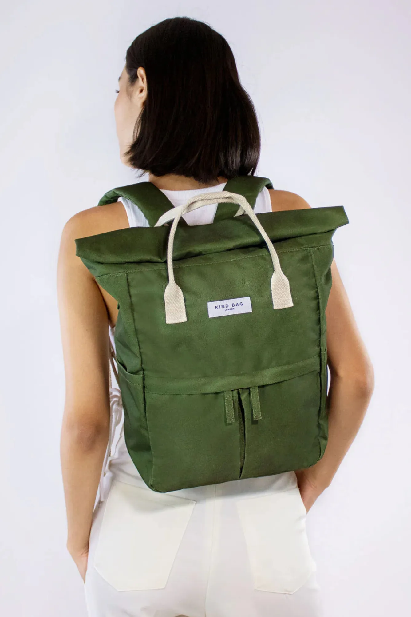 Kind Bag London Olive Green Hackney Medium Backpack- Bags