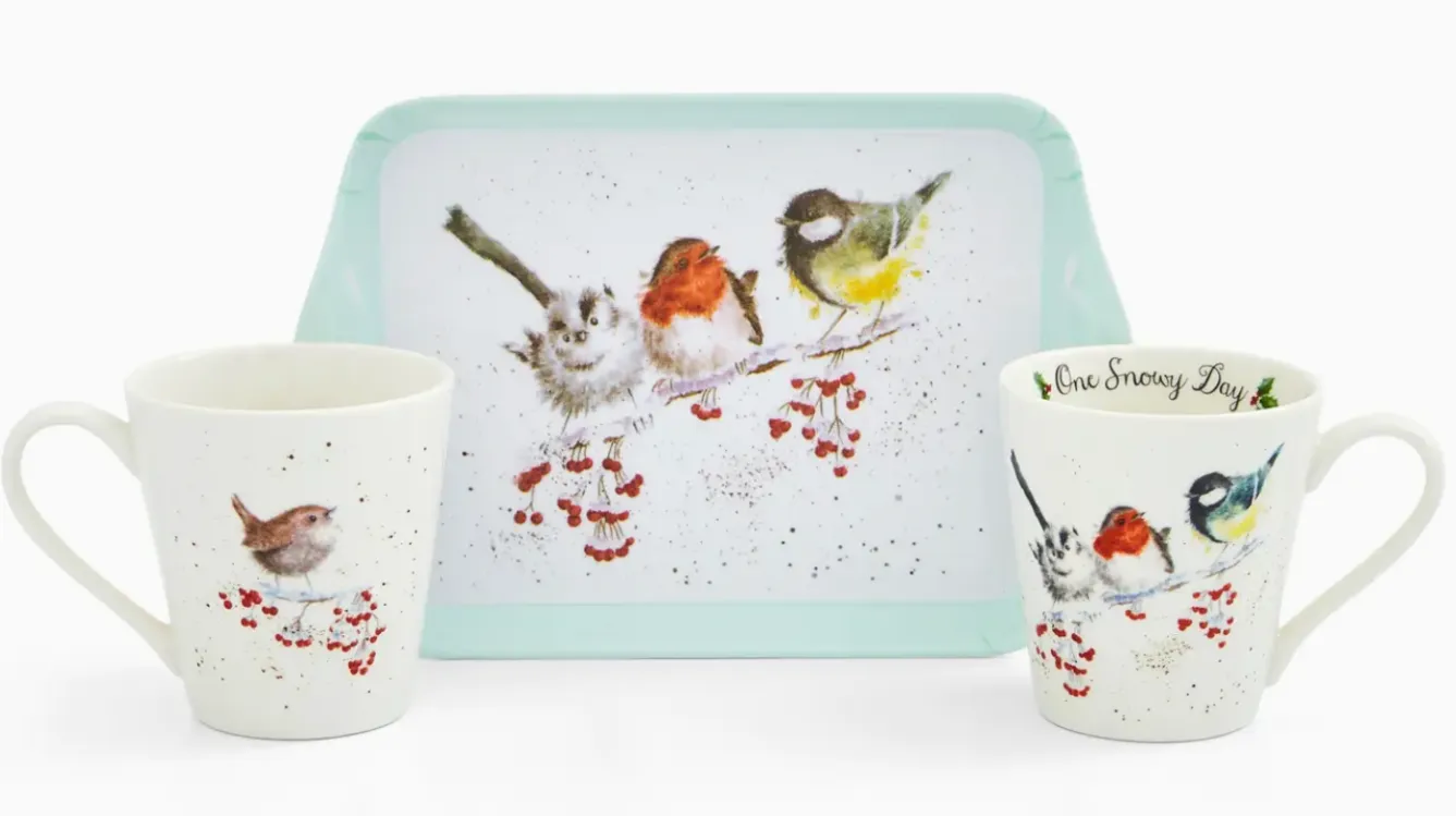 Wrendale Designs 'One Snowy Day' Christmas Birds Mug & Tray Set- Christmas|Animals