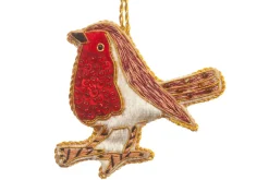 St. Nicolas Opulent Sequined Robin Decoration- Royal|Christmas Decorations