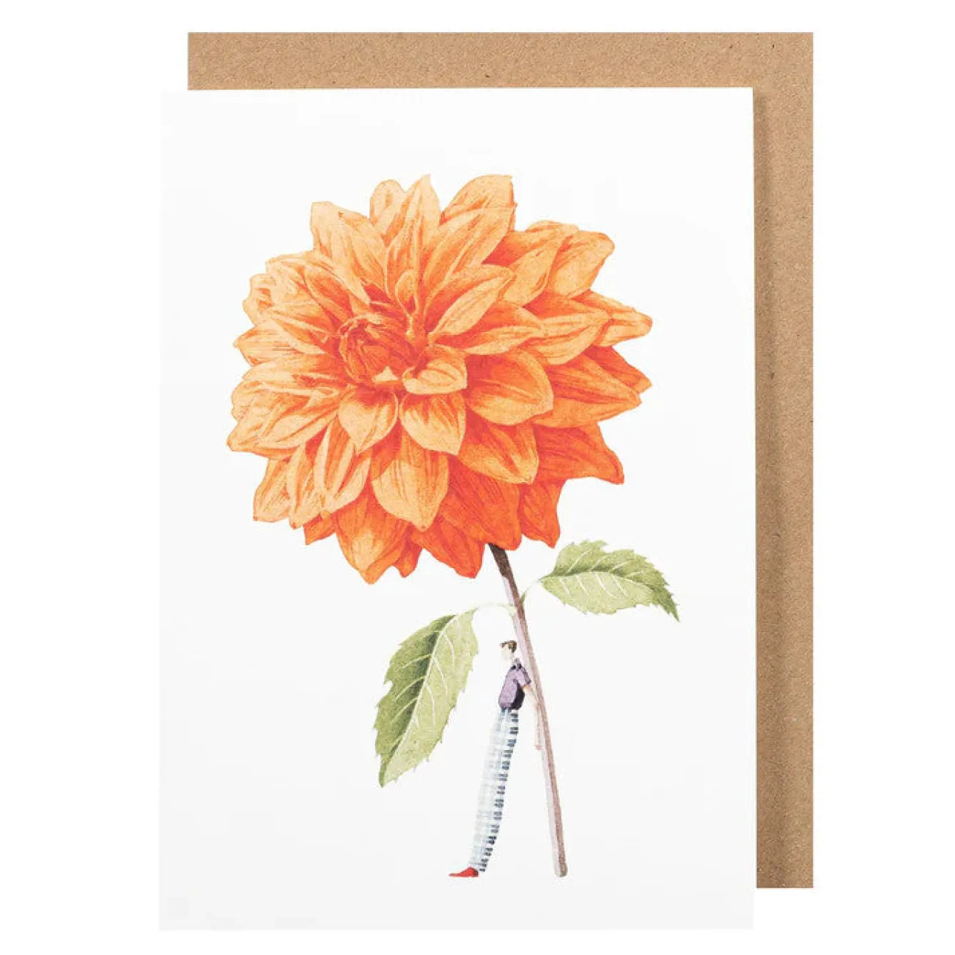 Laura Stoddart Orange Dahlia Blank Greetings Card- Greeting Cards