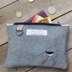 Poppy Treffry Oyster Catcher Flat Embroidered Zip Purse with Keyring- Storage|Key Chains