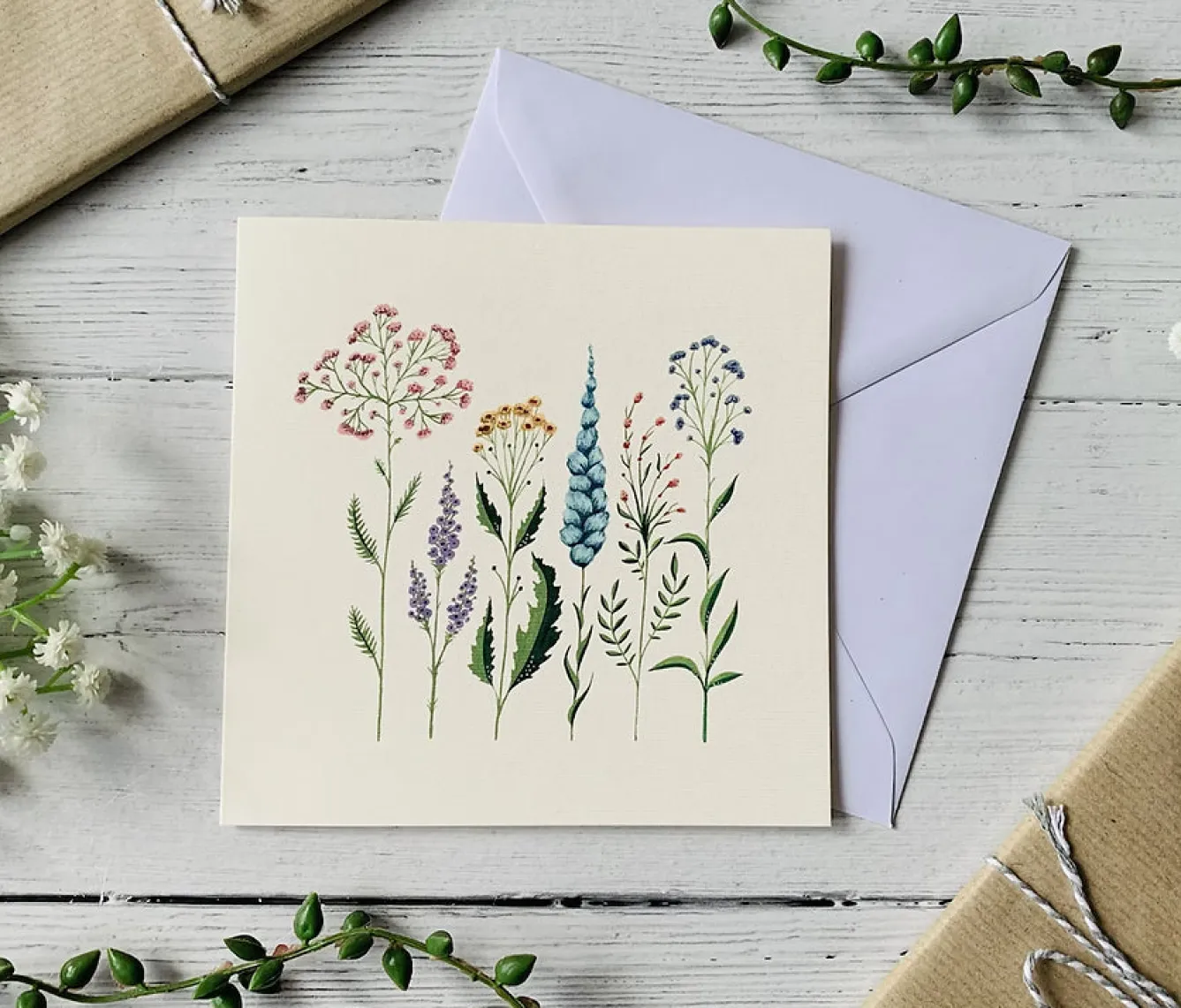 Becky Amelia Pastel Wildflowers Greeting Card- Greeting Cards