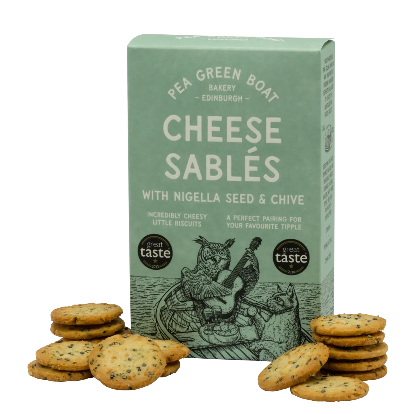 Shortbread House of Edinburgh Pea Green Boat Bakery Cheese Sablés with Nigella Seed & Chive- Snacks & Crackers