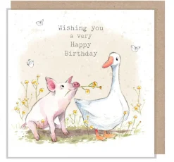 Paper Shed Design Pig and Goose "Wishing you a very Happy Birthday" Greetings Card- Greeting Cards